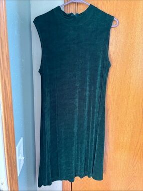 90s Sheer Knit Sleeveless Mock Neck Midi Dress - Deep Green